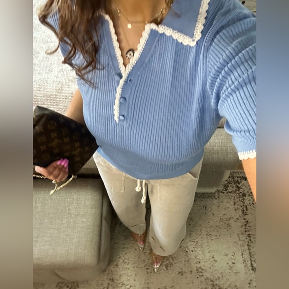 New🩷 Powder Blue Ribbed Button Knit - Picture 5 of 8